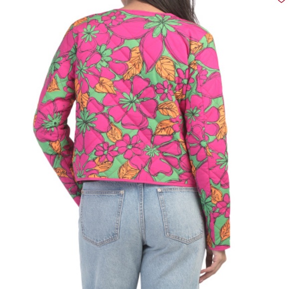 Floral Bomber Jacket in Pink, Green, and Orange - Picture 2 of 9